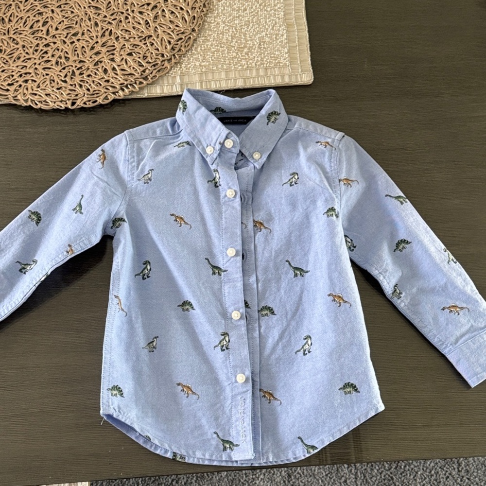 Janie and Jack Kids Blue Dinosaur Print Shirt